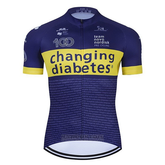 2021 Fahrradbekleidung Novo Nordisk Blau Gelb Trikot Kurzarm und Tragerhose - zum Schließen ins Bild klicken